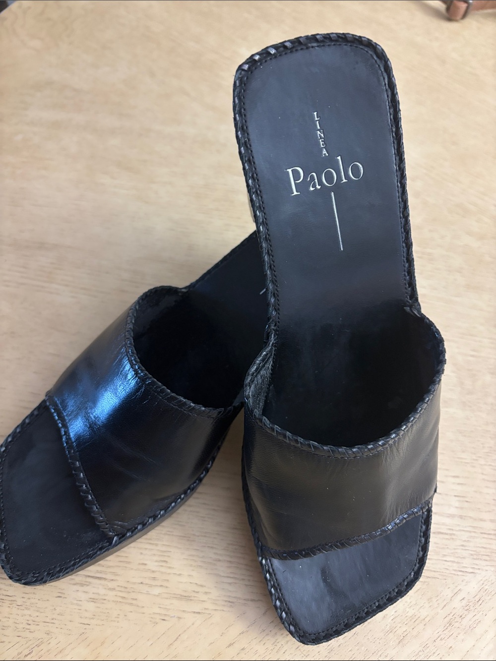 Paolo Black Leather Slip-On Mules